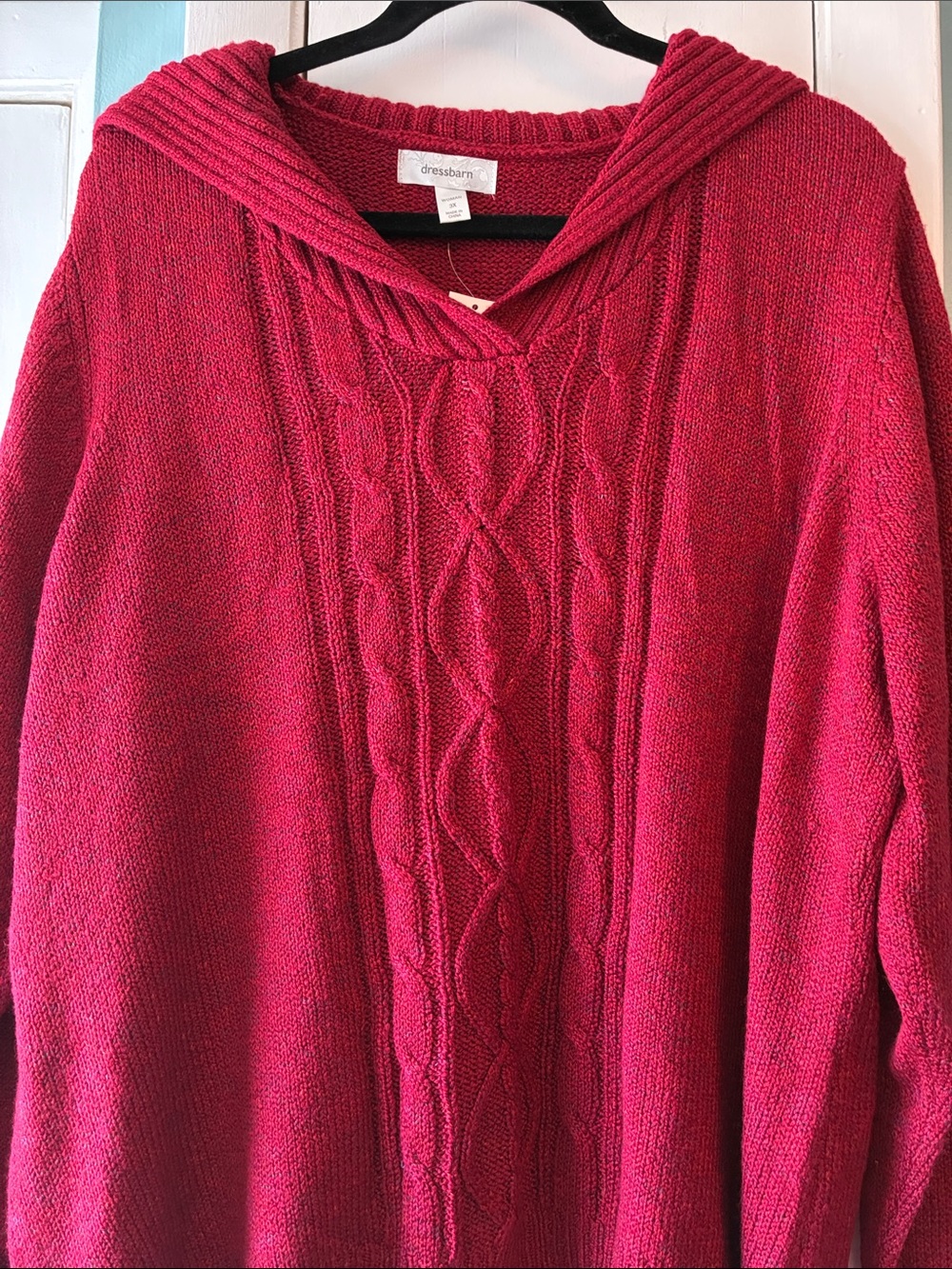 dressbarn Deep Raspberry Cable Cowl Sweater